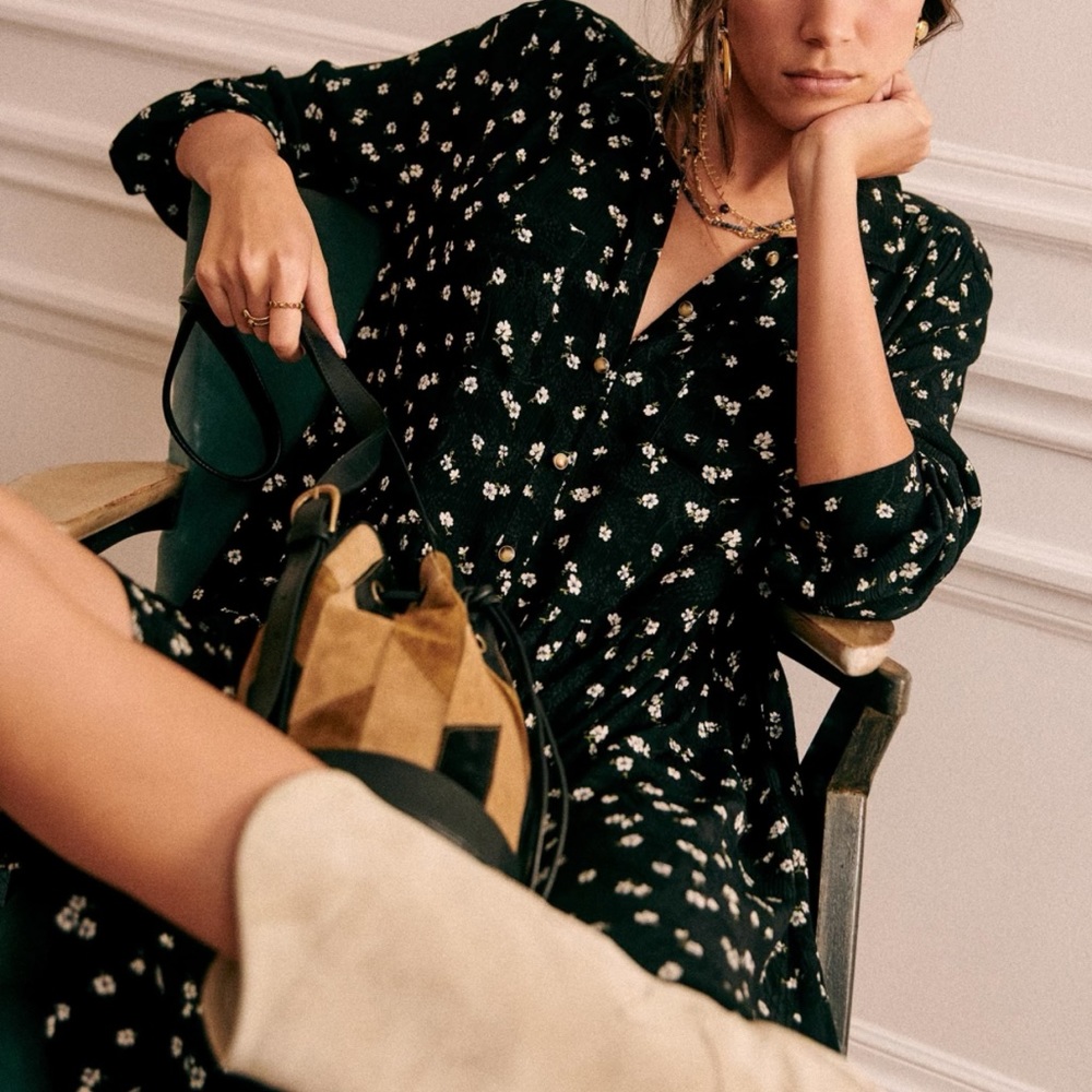 Sezane Leana Dress Mini Two Tone Jacquard Floral Size 40 US 8